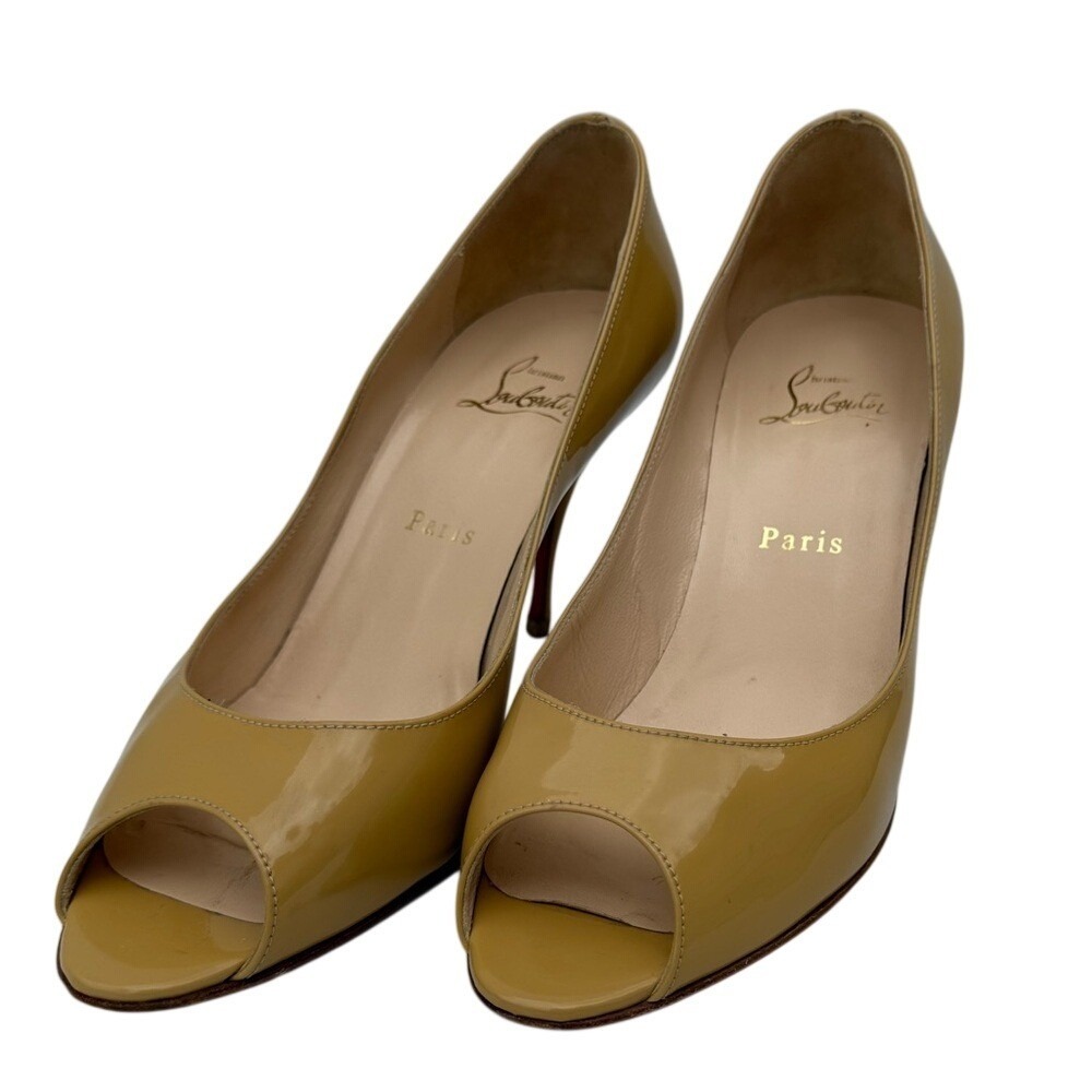 Christian Louboutin Patent Leather Peep Toe Pump Heel Yellow Sz 38.5 Evening - Picture 10 of 16